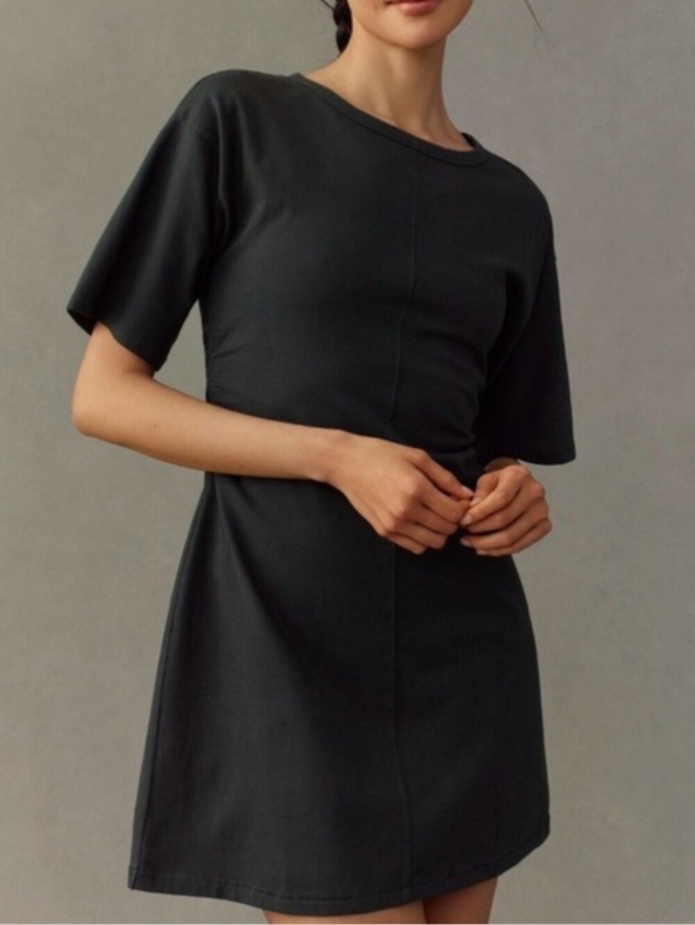 Anthropologie‎ Daily Practice Black Ruched Waist T-shirt Dress